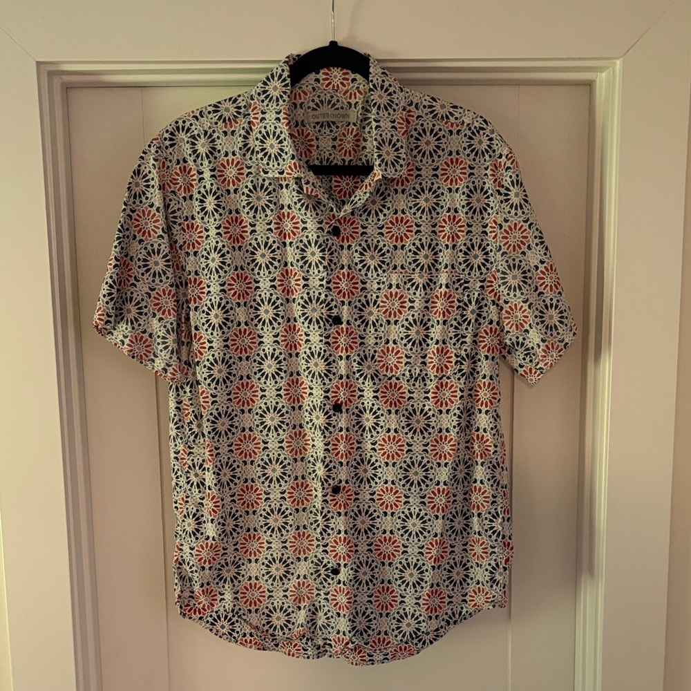 Outerknown Men's Geometric Pattern Shirt - Red and Blue